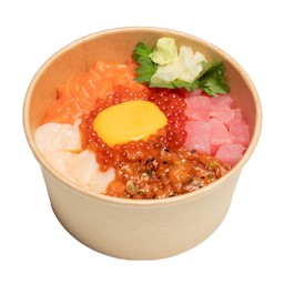 Get Rich Don ข้าวหน้าแซลมอนหอยเชลล์ทูน่าและแซลมอนสับ