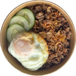 ข้าวหมูสับทอดกระเทียมไข่ดาว