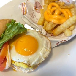 MEVMED ข้าวหน้าไข่ หน้าไก่ หน้าหมู เบอร์เกอร์ แซนวิช Plum BU