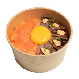 SURF MEETS TURF DON ข้าวหน้าแซลมอนและเนื้อวากิว