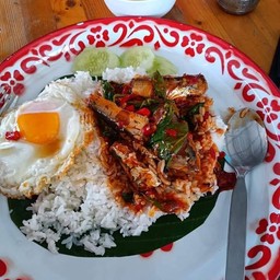 กะเพราปลากระป๋อง+ไข่ดาว