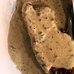 Striploin steak w pepper corn cream sauce cognac