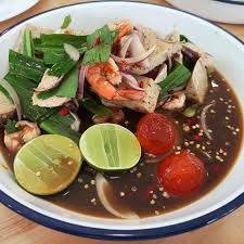 ยำกุ้งลวก หมูยอ ไข่แดงเค็ม