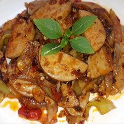 หมูยอผัดพริกเผาราดข้าว