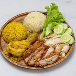 เซ็ท วันทอง สองใจ  (ข้าว 2 อย่าง ไก่ 3 อย่าง ผสม ไก่แซ่บ)