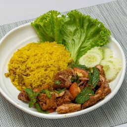 ข้าวหมกไก่แซ่บ 1 กล่อง + ข้าวมันไก่แซ่บ 1 กล่อง + ซุปเนื้อ 1 ถุง