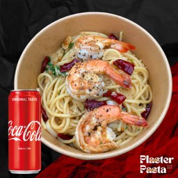 [อร่อยซ่ากับโค้ก] ( โปรเปิดร้าน ) สปาเกตตีผัดพริกแห้งกุ้ง +  โค้ก ออริจินัล (กระป๋อง)