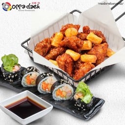 ไก่ทอดต๊อกบกกิ+คิมบับไส้กรอก