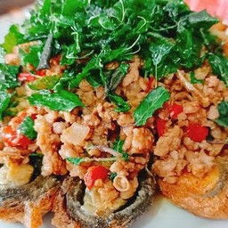 ผัดกระเพราไข่เหยี่ยวม้า