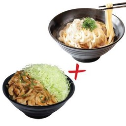 ข้าวหน้าหมูผัดซอสญี่ปุ่น + อุด้งร้อน