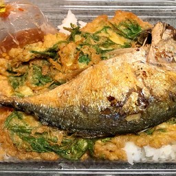 ข้าวไข่เจียวชะอม+ปลาทูทอด+น้ำพริกกะปิ