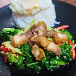 ข้าวคะน้าหมูกรอบ