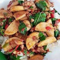 ข้าว+ผัดกะเพราหมูสับกับหมูยอ