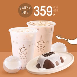 ชานมอัสสัมไข่มุก 1 แก้ว + นมน้ำตาลแดงไข่มุก 1 แก้ว + พุดดิ้ง (รสใดก็ได้) 1 กล่อง