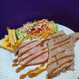 สเต็กแอม +เนื้อ