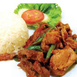 Stir-Fried Pork With Curry Paste And Long Beans Over Rice