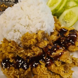 ข้าวไก่กรอบทอริยากิ(ไก่สะโพก)