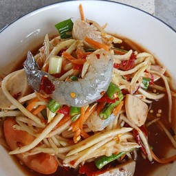 ตำกุ้งสด+หมูยอ