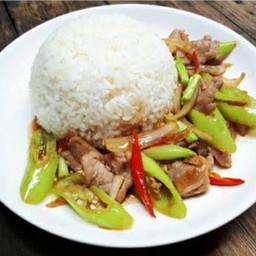 ข้าวราดผัดพริกหยวกหมู+ไข่ดาว