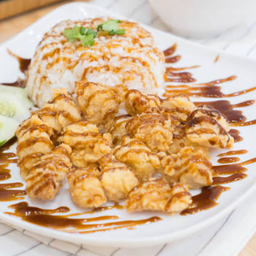 ข้าวไก่กรอบราดซอสเทอริยากิ