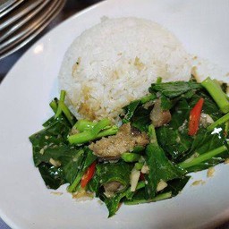 คะน้าปลาเค็ม ราดข้าว