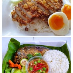 อิ่มท้อง ..ข้าวน้ำพริกปลาทูคลุก+ข้าวหน้าไก่ทอดไข่ต้ม