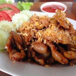 ข้าวเนื้อทอดกระเทียม