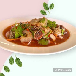 ตำเหลาหอยแครงกุ้งสด