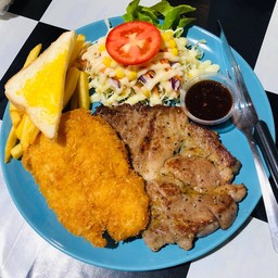 สเต็กสันคอหมู + สเต็กปลา