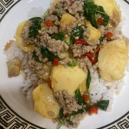 ผัดกระเพราเต้าหู้ไข่หมูสับ(อร่อยยยยยยยยย)