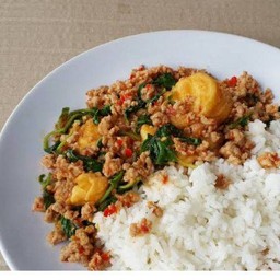 Minced Pork And Egg Tofu With Basil Rice
