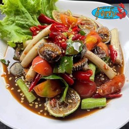 ตำไหลบัวหอยแครง และ กุ้งสด แถม ขนมจีน