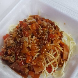 สปาเก็ตตี้ผัดซอสแฮม+หมูสับ