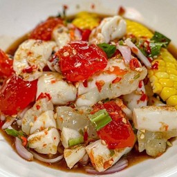 ยำข้าวโพดไข่หมึก ไข่แดง