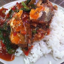 กระเพรา ปลากะป๋องราดข้าว