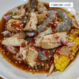 ยำไข่หมึกกุ้งสด