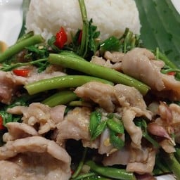 ข้าวกระเฉดหมูชิ้น