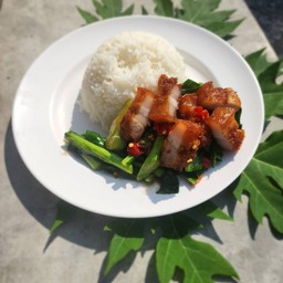 ข้าวคะน้าหมูกรอบ