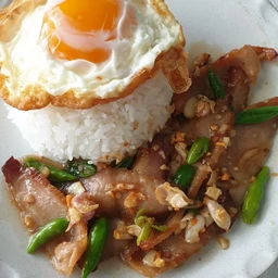 หมูสามชั้นคั่วพริกเกลือราดข้าว