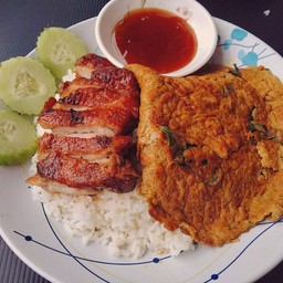 ข้าวไก่ราดซอสเทอริยากิ+ไข่เจียวทรงเครื่อง
