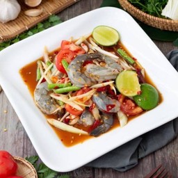 ตำกุ้งสด Som Tam with Raw Shrimps