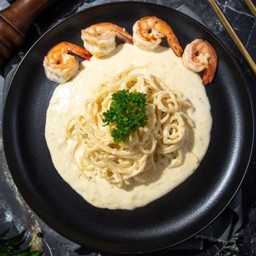 สปาเก็ตตี้ ครีมซอสกุ้ง Creamy shrimp spaghetti
