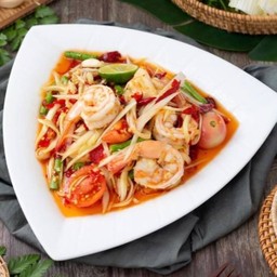 ตําไทยกุ้งสุก Som Tam with Coooked Shrimps