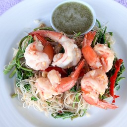 หมี่ผัดกระเฉดกุ้งล้วน