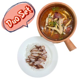 ข้าวหมูทอดกับต้มแซ่บเห็ด