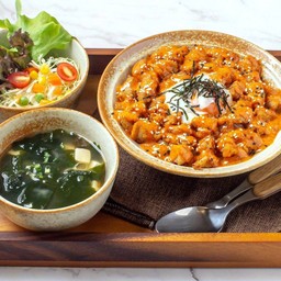 ข้าวไก่กรอบซอสไข่กุ้งไข่ออนเซ็น