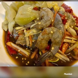 ตำกุ้งสดปลาร้าผักกาดดอง