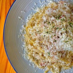 Spaghetti Cabonara with onsen egg