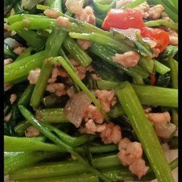 ข้าวราด ผักบุ้งผัดกะปิหมูสับ