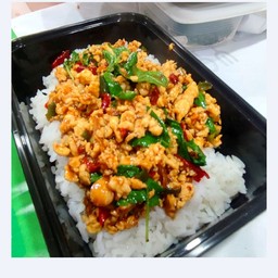 กะเพราไก่สับราดข้าว